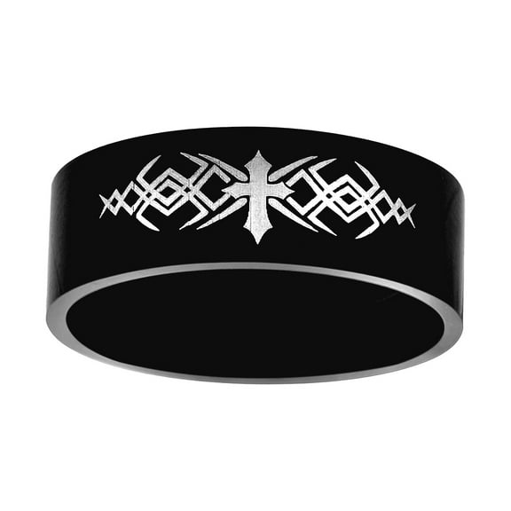 Stainless Steel Mens Irish Claddagh Celtic Trinity Knot Religious Faith Cross Black Comfort-fit Fashion Band Ring Size 1