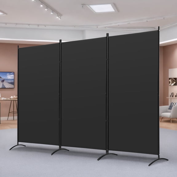 ZENY 3-Panel Room Divider, 6 ft Tall Folding Privacy Screen with Metal Frame, Freestanding Fabric Partition for Home, Office and Bedroom, Black