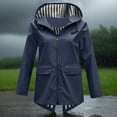 thumbnail image 4 of BXINGOHAI Womens Waterproof Raincoat Lightweight Rain Jacket Trench Coat Hooded Windbreaker With Pockets for Outdoor Navy 2XL, 4 of 6