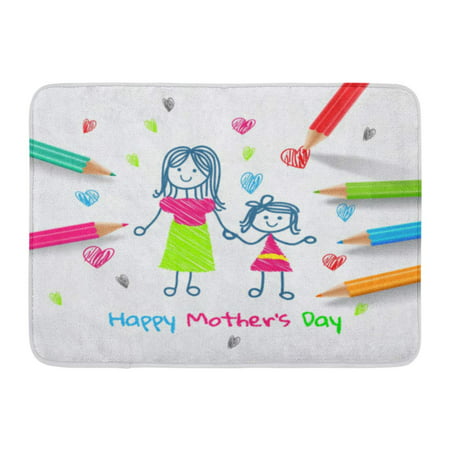 GODPOK Sketch Blue Mom Happy Mother's Day Draw with Colored Pencils Colorful Kid Best Rug Doormat Bath Mat 23.6x15.7