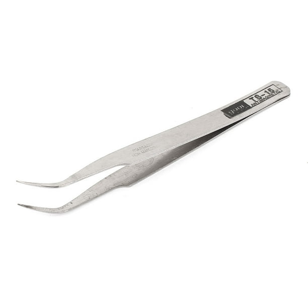 Silver Tone Stainless Steel Bended Nose Pointed Curved Tweezer 4.5