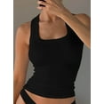 thumbnail image 5 of Womens Ribbed Square Neck Tank Tops Basic Backless Sleeveless Summer Camisole Black S, 5 of 8