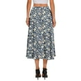 thumbnail image 4 of WTOBBY Women's Bohemian Flower Print Skirt with Solid Color Design and Pockets, Casual Temperament Half Skirt for Everyday Wear, A-Line Maxi Style with Elastic Waist,Navy M, 4 of 4