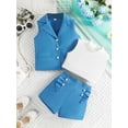 thumbnail image 2 of FEORJGP Kids Girl Summer Outfits 2-8Y Solid Color Sleeveless Cropped Vest Mock Neck Tank Tops Buttons Blazer Waistcoat Ruffles Shorts Big Little Girls Fashion Cool Casual 3Pcs Clothes Set, 2 of 9