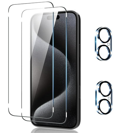 Dteck for iPhone 16 Screen Protector + Camera Lens Protector, Tempered Glass, Full Coverage Screen (2+2 Pack)