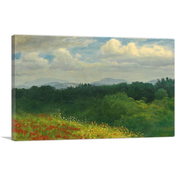 ARTCANVAS Field Of Red And Yellow Wildflowers Canvas Art Print by Albert Bierstadt - Size: 40" x 26" (1.50" Deep)