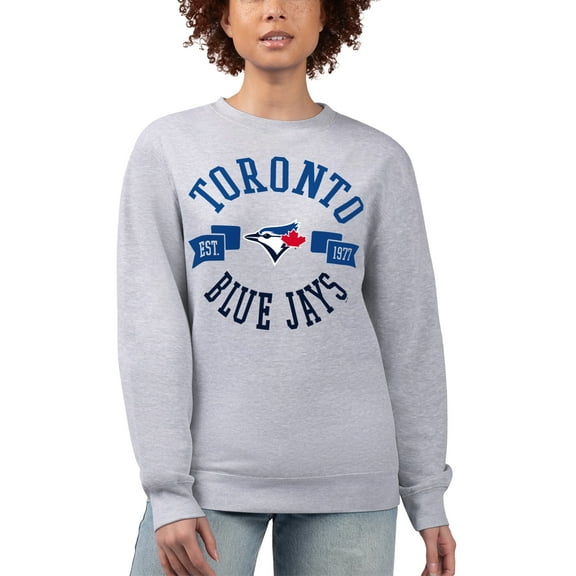 Women's G-III 4Her by Carl Banks Heather Gray Toronto Blue Jays Team Logo Fleece Pullover Sweatshirt