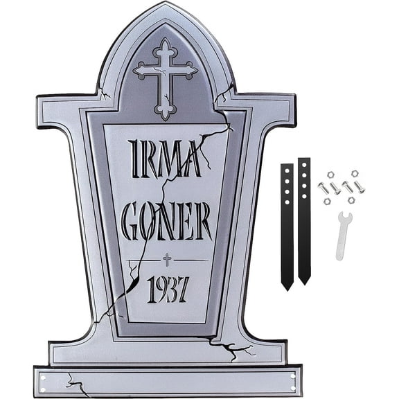 SCS Direct 3D Metal Halloween Ghost Tombstone -IRMA GONER- (Large 17" w Steaks)-Durable, Weather Rust Proof, UV Printed- Lawn Decor -No Flimsy Foam Graveyard Headstones