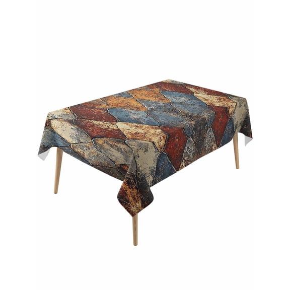 Brown Gray Plaid Table Cloth, Country Abstract Gradient Chic Check Waterproof Tablecloth for Rectangle Tables, Reusable Washable Fabric Table Cover for Restaurant Kitchen Dining Tables 60"x120"