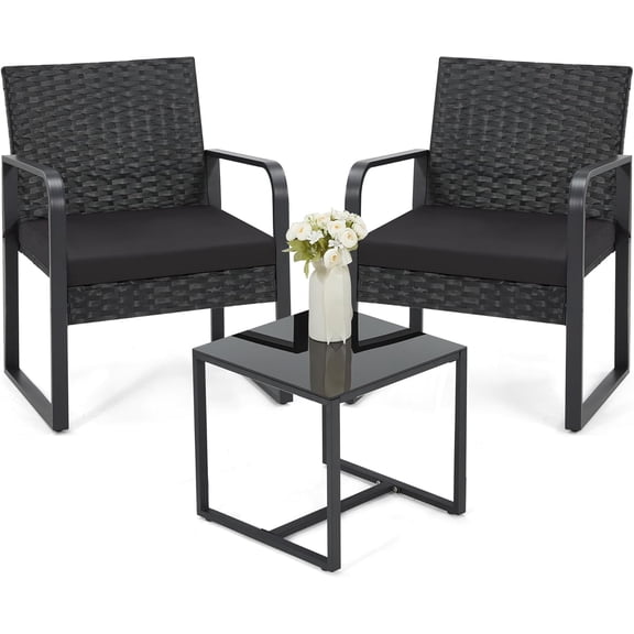 3-Piece Patio Furniture Set for 2, Small Balcony Outdoor Bistro Set with Cushioned Chairs & Coffee Table, Easy Assembly, Weather-Resistant for Apartment, Porch, Backyard
