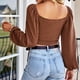thumbnail image 4 of Top corto de corte bajo para mujer, Top corto holgado con mangas largas y espalda abierta para principios de otoño, camisa corta agradable a la piel para uso diario, 4 of 6