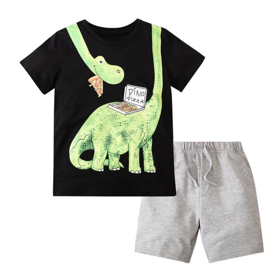Toddler Boy Outfits Dinosaur Print Short Sleeve Crew Neck T-Shirt Top And Shorts 2 Piece Everyday Wear Baby Boys' Clothing Sets Size 18-24 Months