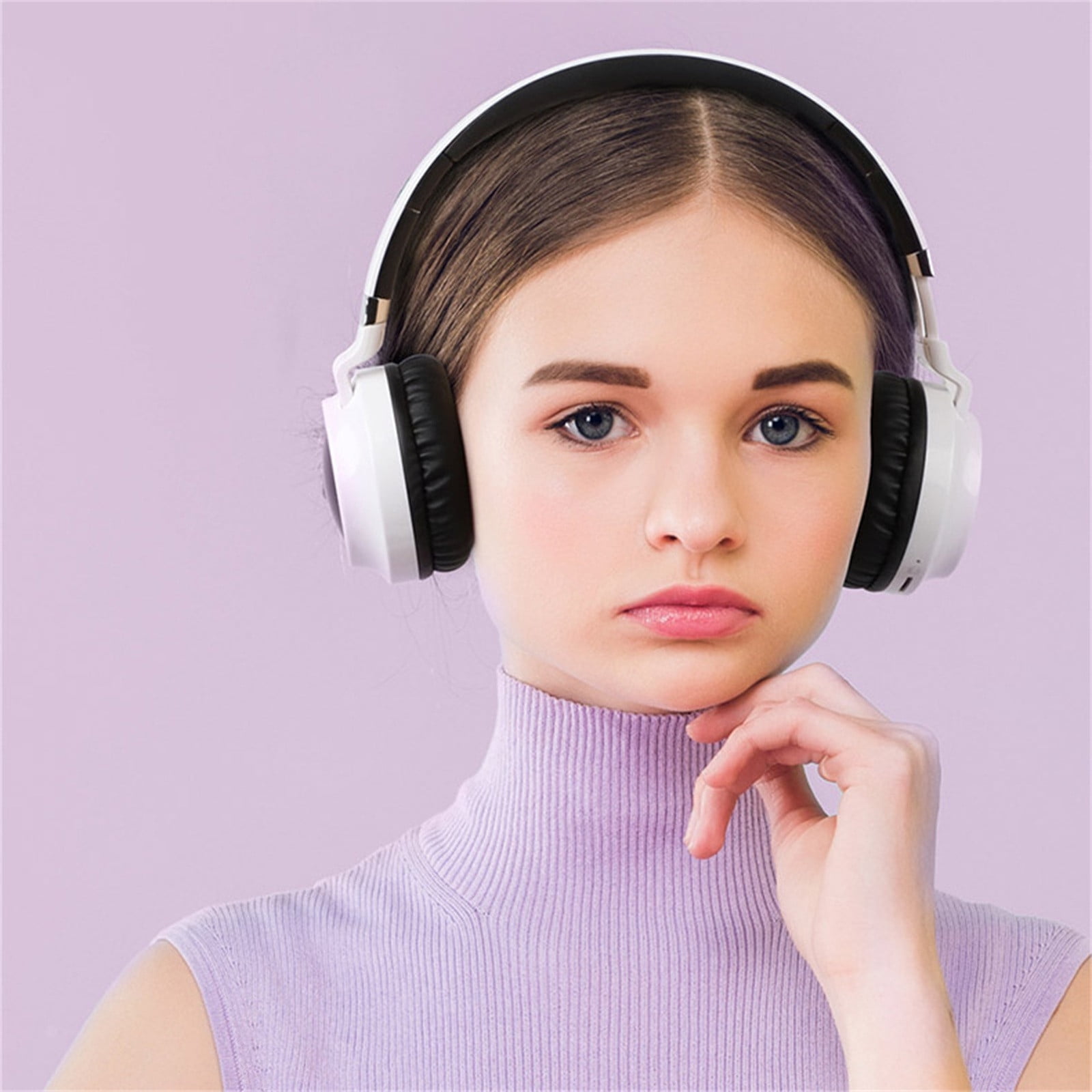 Foldable Headphones Wireless Bluetooth 5.0 Headset Bluetooth/FM/TF Card Play and Aux-in Function Colorful LED Aperture Built in Microphone, Bluetooth Headset