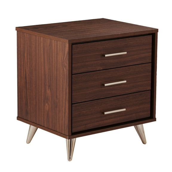 SEI Furniture Oren 3 Drawer Nightstand in Walnut