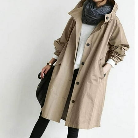 

Casual Coat Windbreaker for Women Front Buckle Design Hoodies With Elastic Cuff Casual Coat Windbreaker Front Buckle Design Hoodies With Elastic Cuff Mid-length Jacket for Women L Khaki