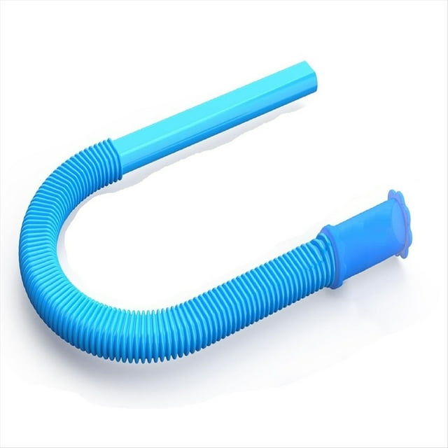 Vacuum Hose Attachment Dryer Vent Cleaner Kit in blue, designed for compatibility with all vacuum cleaners. Features a flexible, ribbed plastic hose with a slim profile for accessing narrow crevices. Ideal for removing lint from dryer vents and preventing fire hazards caused by lint buildup. Includes a universal connector for easy attachment to various vacuum models.