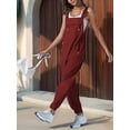 thumbnail image 4 of Women'S Casual Corduroy Overalls Sleeveless Adjustable Straps Jumpsuits for Women with Pockets Wine Red XL, 4 of 8
