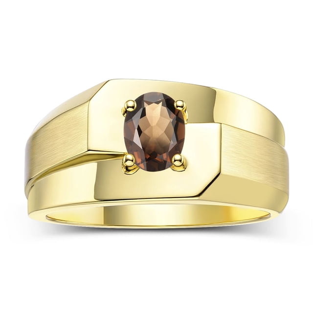 RYLOS Men's Rings 14K Yellow Gold Ring Classic Solitaire 7X5MM Oval Shape Gemstone Designer Band Smoky Quartz June Birthstone Rings For Men Size 9
