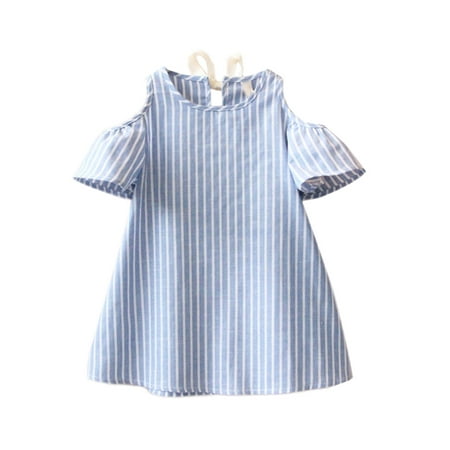 StylesILove Kid Girls Stripe Tunic Off Shoulder Short Sleeves Cotton Dress