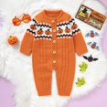 thumbnail image 6 of XIMIN Newborn Baby Boy Girl Halloween Sweater Outfit Long Sleeve Jumpsuit Ribbed Knit Cute Pumpkin Embroidery Button Knit Sweater Romper Fall Winter Clothes, 6 of 8