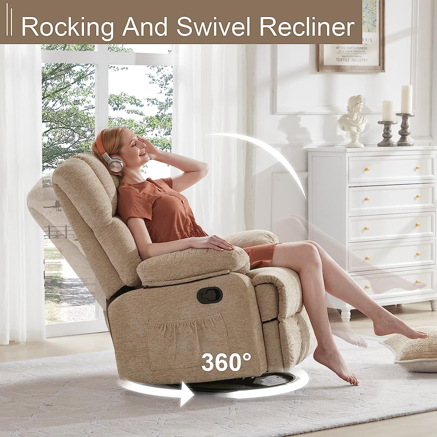 Dropship Rocking Recliner Chair,360 Degree Swivel Nursery Rocking  Chair,Glider Chair,Modern Small Rocking Swivel Recliner Chair For  Bedroom,Living Room Chair Home Theater Seat,Side Pocket(Light Gray) to Sell  Online at a Lower Price