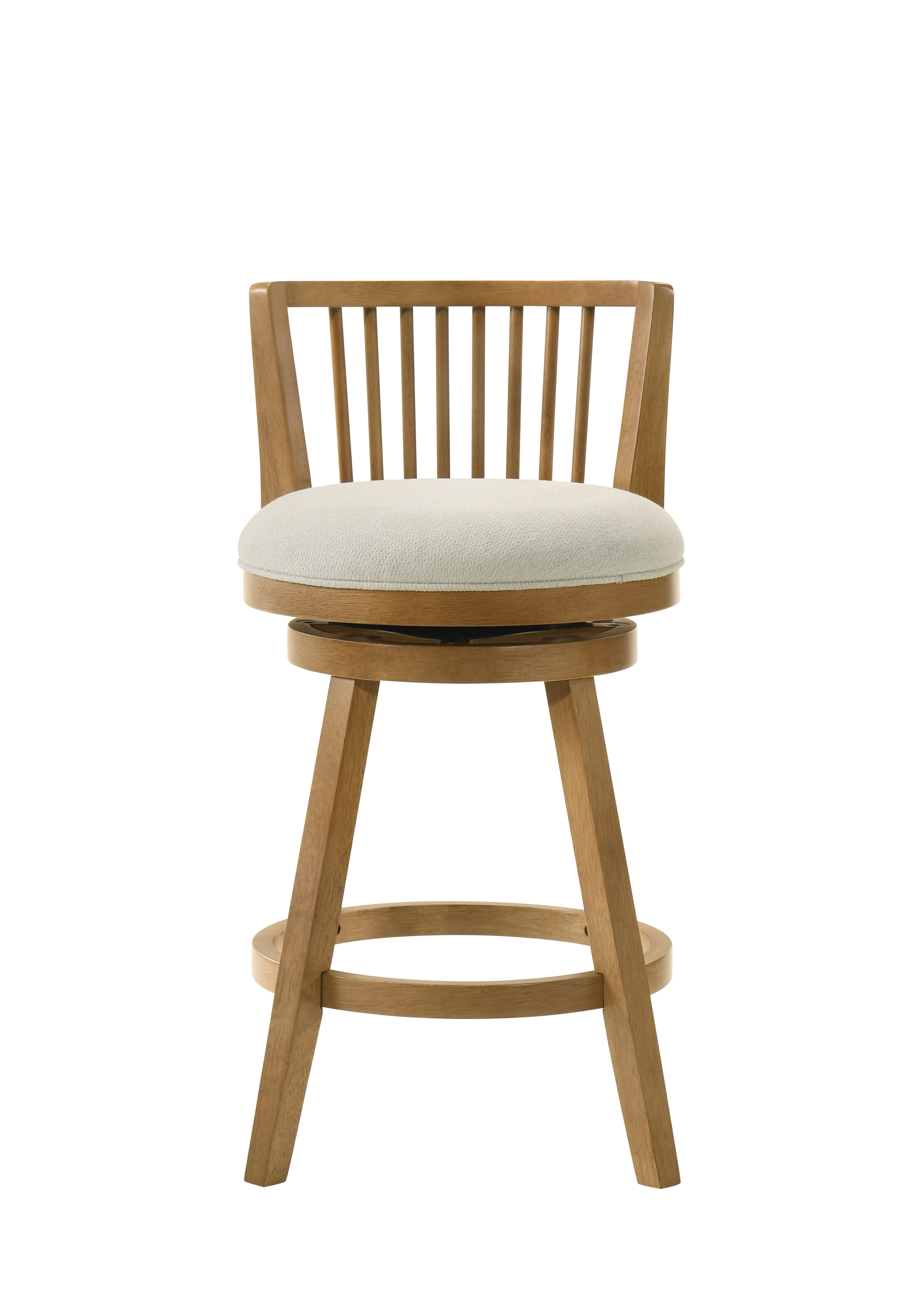 Harper 30 in. Amber Glow Bar Height Rubberwood Swivel Barstool with Ivory Fabric Seat - Set of 2