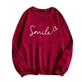 thumbnail image 4 of Amzcrzy Chandails en Molleton pour Femmes Mode Imprimé Sourire Col Rond Chandail en Molleton Décontracté Manches Longues pour Femmes Automne Pull Ample Chandail en Molleton, 4 of 4