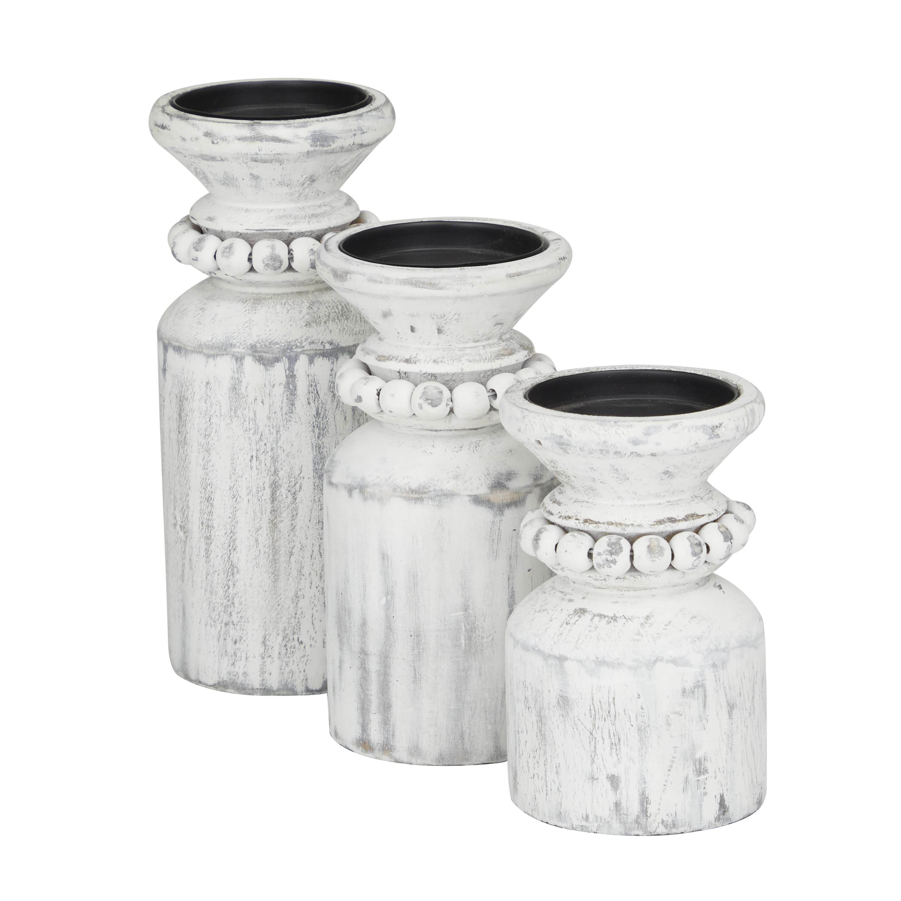 DecMode 3 Candle White Wood Candle Holder, Set of 3