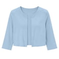 thumbnail image 3 of GZWYHT Women's Basic Solid Color Cropped Cardigan 3/4 Sleeve Open Front Soft Knit Shrug Lightweight Casual Bolero Cover Up for Dresses Blue M, 3 of 8
