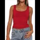thumbnail image 1 of Camiseta Sin Mangas con Cuello Cuadrado para Mujer, de Doble Capa, Básica, para Entrenamiento de Verano, Informal. Rojo S, 1 of 7