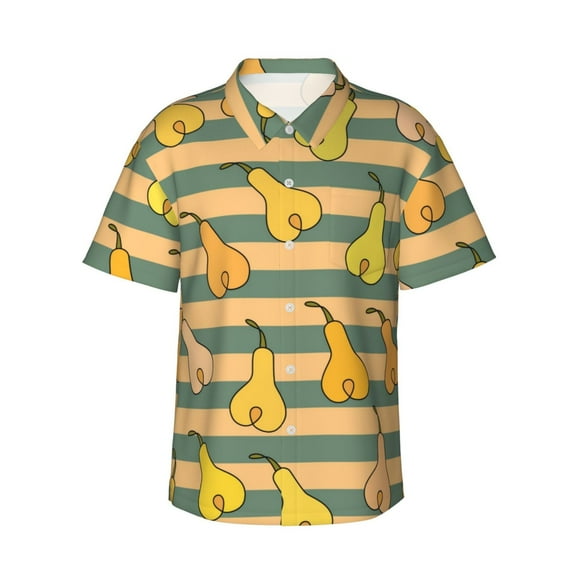 Random Pears Pattern Men's 3d Print Casual Button Down Shirts, Novelty Hawaiian Short Sleeves Xl