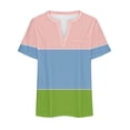 thumbnail image 5 of Timegard Plus Size Top for Women Notched V Neck Drop Shoulder Color Block Short Sleeve Casual Blouse, 5 of 5