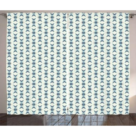 Navy And Teal Curtains 2 Panels Set Abstract Flowers With Circles