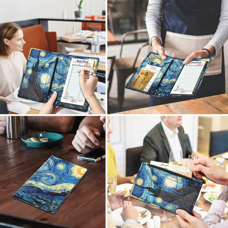 Blue Server Book for Waitress, Waiter Serving Book Checkbook Wallet,  Waitress Accessories, Guest Checks Books Holder (Van Gogh, Starry Night) 
