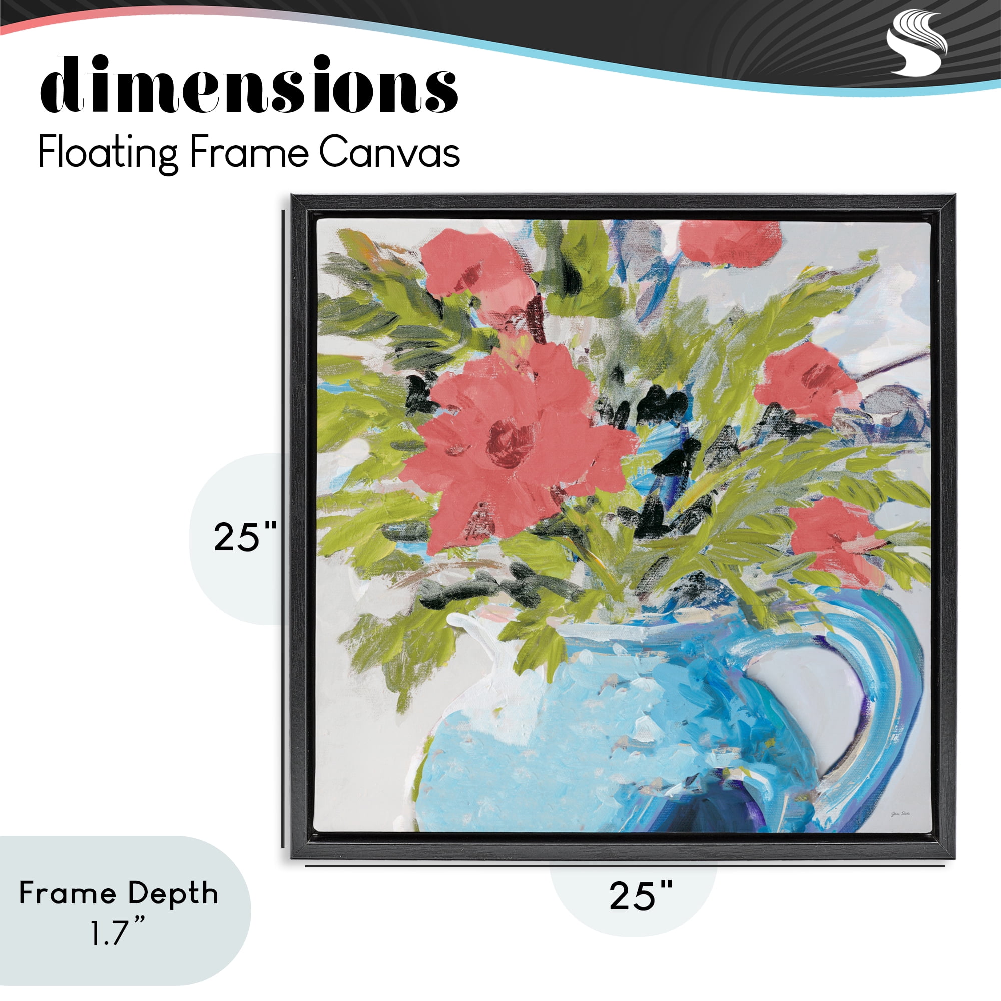 Stupell Industries Daisies in Blue Vase Black Framed Floater Canvas Wall Art, design by Jane Slivka