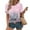 01 Pink, variant on Weiqiqre Oversized Tshirts for Women Summer Blouse Tops Casual Round Neck Short Sleeve Basic Pleated Loose Fit Trendy Shirts