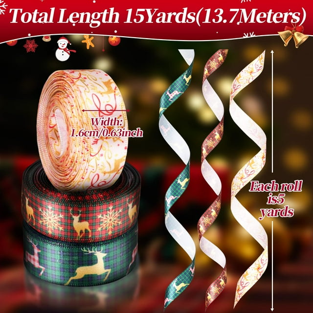 Guardoinrt 3pieces Xmas Theme Ribbon For Wrapping Gifts Strong Decorative Properties With Exquisite 1Set