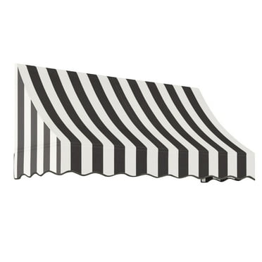 Awntech 6.38 Ft Nantucket Curved Slope Fixed Awning Canopy (76.5in x 31in x 24in), Black/White Stripe