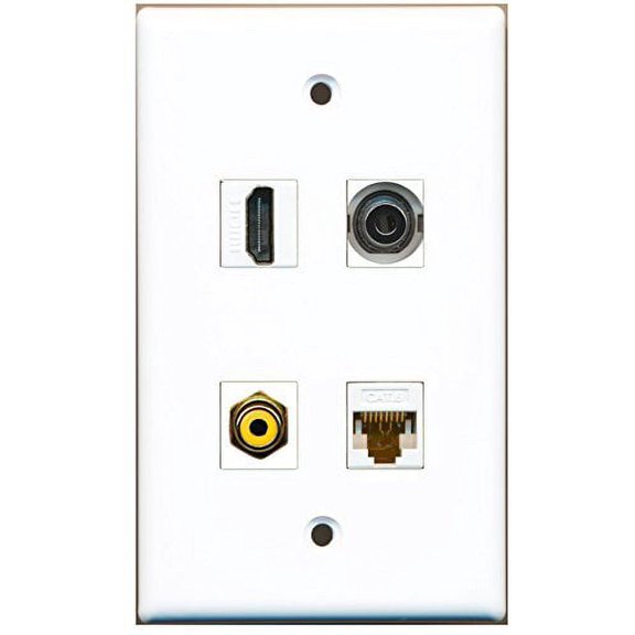 RiteAV - 1 Port HDMI 1 Port RCA Yellow 1 Port 3.5mm 1 Port Cat6 Ethernet White Wall Plate