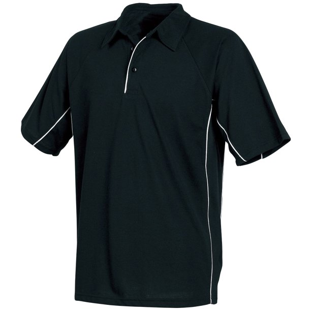 Tombo Teamsport - Polo Pique de manga corta Modelo Premier Hombre Caballero - Verano/Ejercicio (Negro/Negro/Ribete blanco)