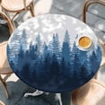thumbnail image 3 of Navy Blue Round Fitted Table Cover Forest Nature Woodland Tree Misty Forest Silhouette Landscape Waterproof Table Cloth with Elastic Wipeable Tablecloth for Picnic Camping Party Fits 55"-60" Diameter, 3 of 8