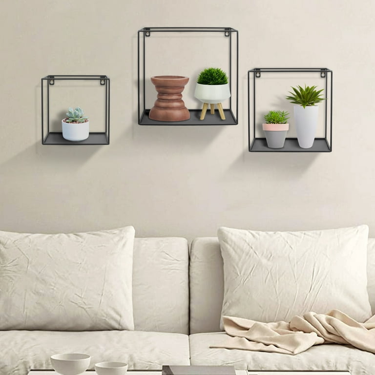 Black Metal Wire Bathroom Floating Shelves, Decorative Wall Shadow