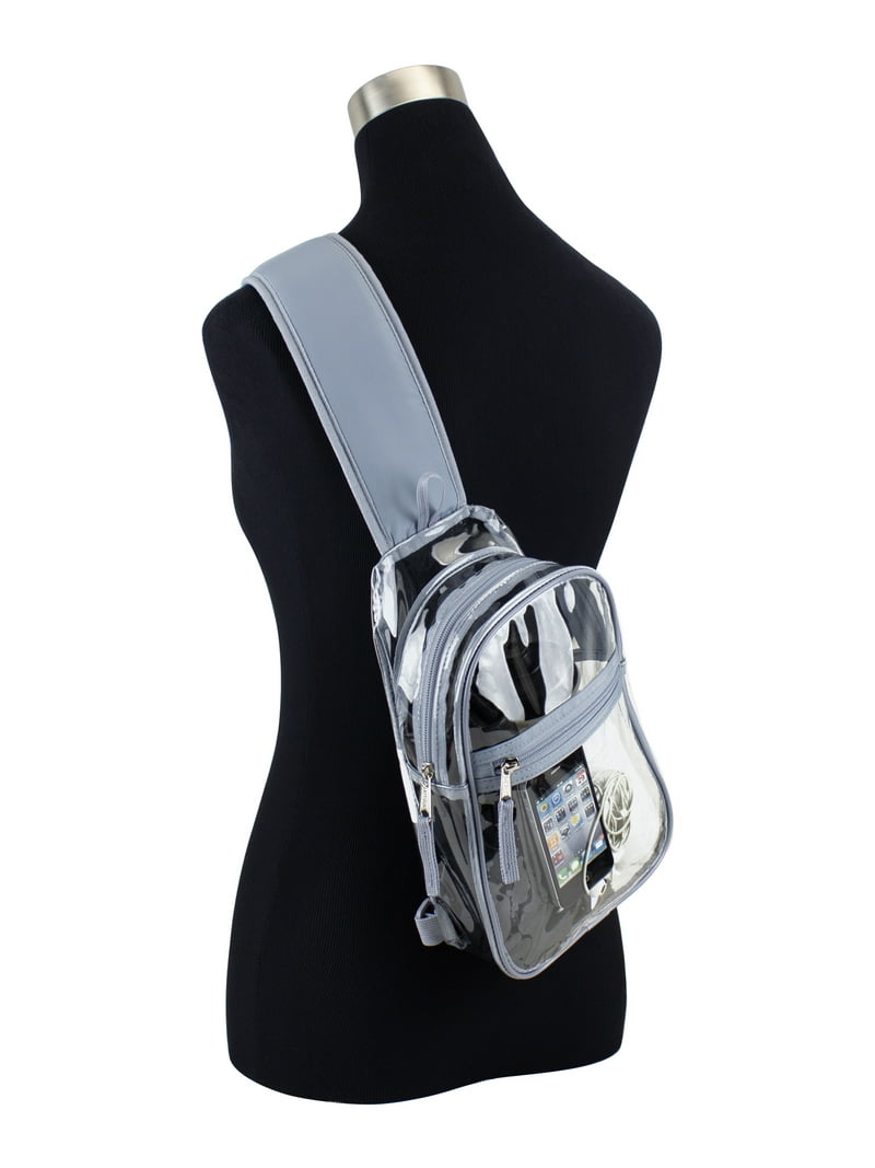 Eastsport Unisex Clear Sling Stadium Approved Bag, Grey Trim