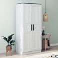 thumbnail image 3 of 5-Cubby 2-Door Wooden Wardrobe Armoire with LED Lights 5.75 ft Tall-White, 3 of 6
