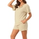 thumbnail image 4 of Conjuntos de pijama de mujer INSPIRE CHIC, ropa de salón casual, pantalones cortos, camisetas con mangas y pantalones, con bolsillos, talla XL, color caqui, 4 of 6