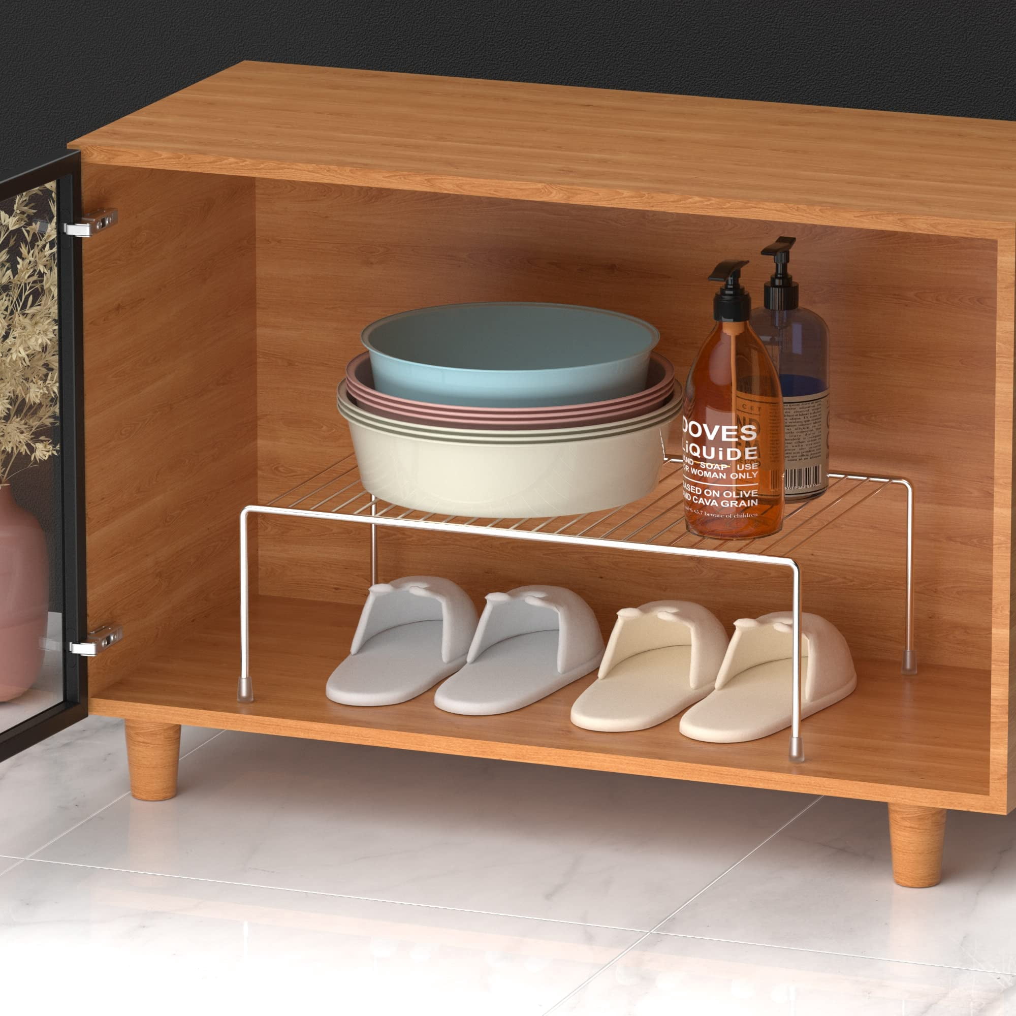 6 Pack Large (15.7 X 9. 4 Inch) Cabinet Storage Shelf Rack  Rustproof Kitchen Counter And Organizer For Fridge Bathroom Chrome