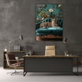 thumbnail image 3 of Mudket Vintage Leopard on Teal Velvet Sofa Framed Canvas Wall Art, Floral Jungle Cheetah Print Room Decor for Women Living Room, Bedroom, Home Office, Ready to Hang - 24"L x 16"W, 3 of 10