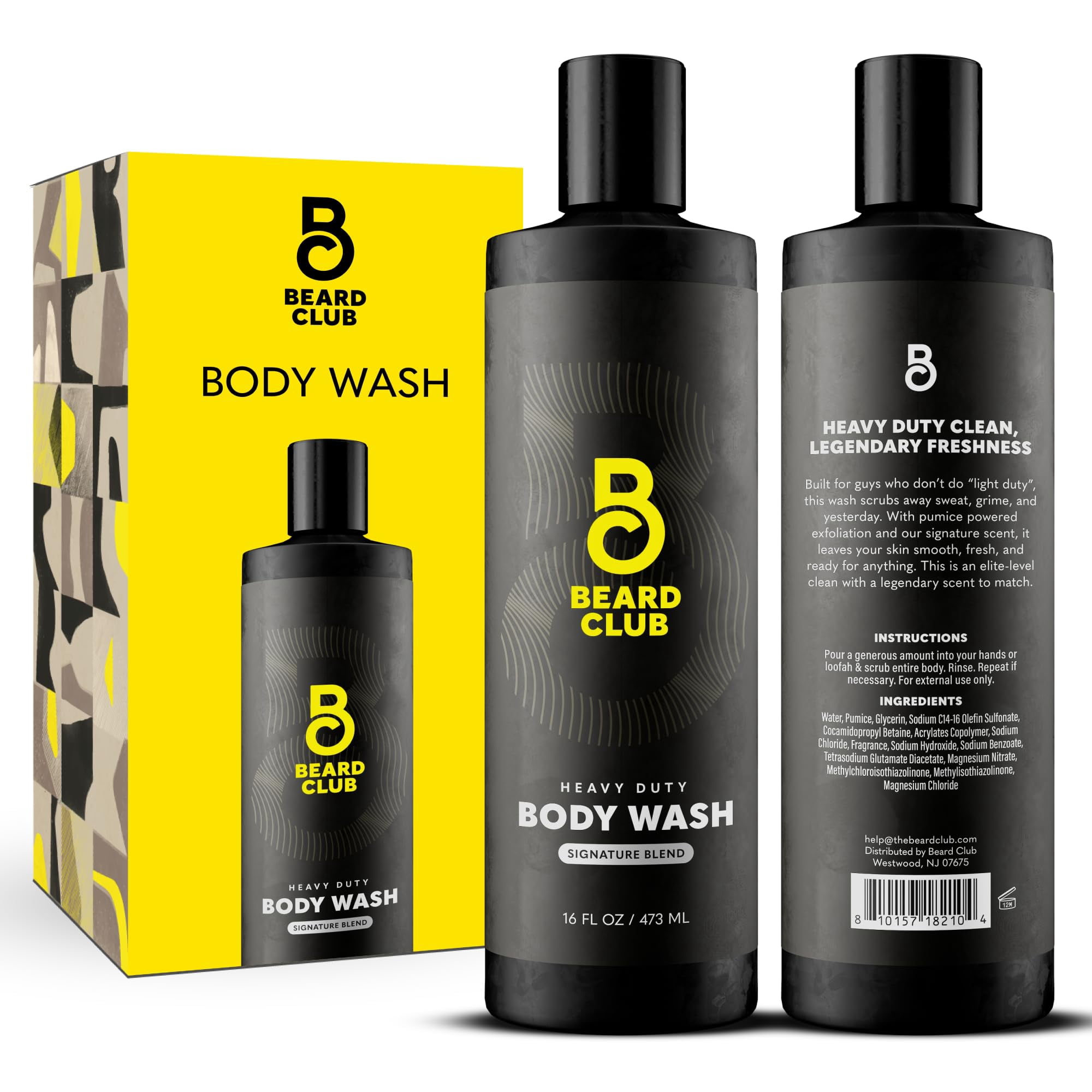 The Beard Club Mens Body Wash – Heavy Duty Shower Gel for Men with Exfoliating Clean, Rich Lather & Signature Scent – Men’s Body Wash for Deep Cleansing & Fresh Skin – 16 fl oz
