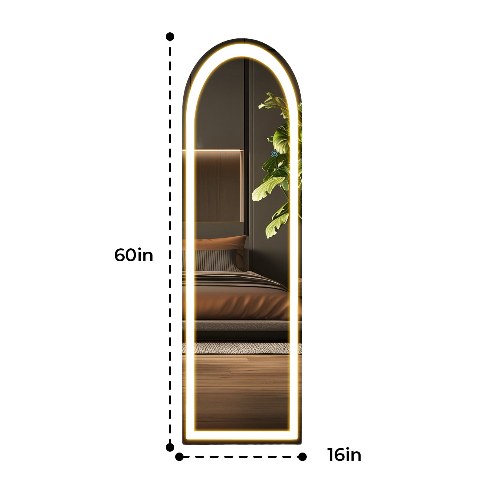 Alvantor Full Length Mirror with LED Lights, 16x60"-26x71" Lighted Full Body Floor Mirror with Dimming & 3 Color Lighting, Stand for Bedroom, Dressing Room, Rect/Arched