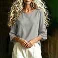 thumbnail image 6 of TGSLY 3/4 Bell Sleeve Linen Tops for Women Lightweight Soft Crew Neck Hollow Out Ruffle Shirts Trendy Casual Loose Fit Solid Color Blouses M, 6 of 8